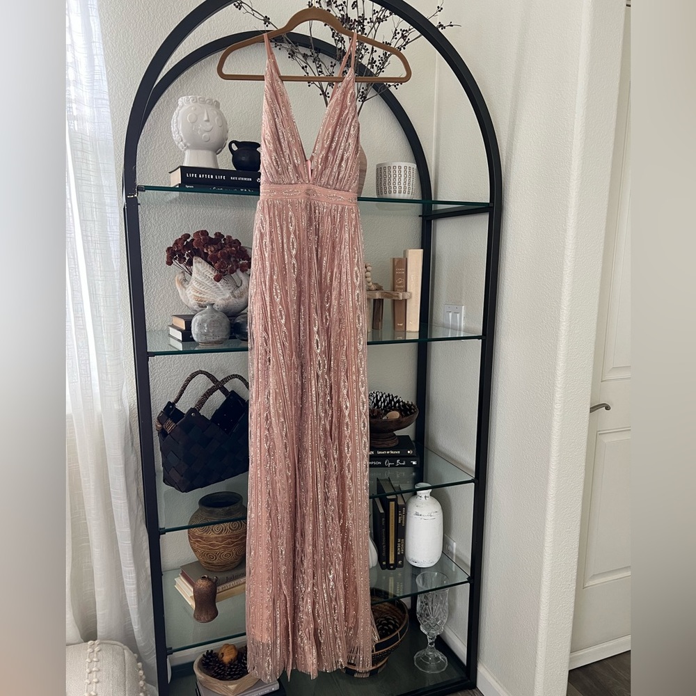 NWT Luxxel rose gold shimmer maxi dress small